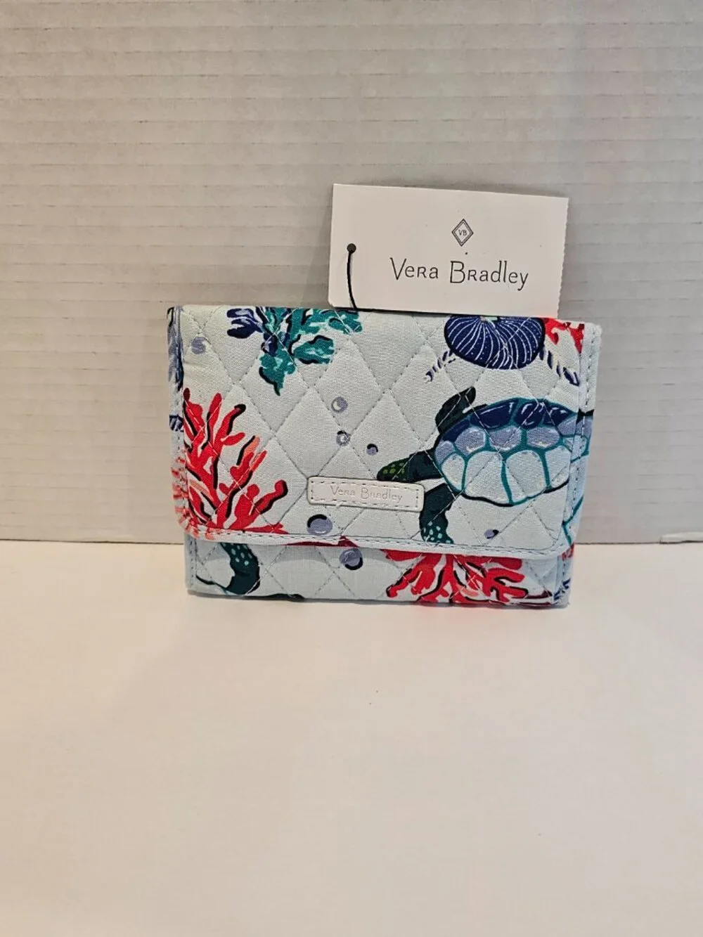 Vera Bradley RFID Euro Wallet Anchors Aweigh Ocean Turtle Water Blue Green